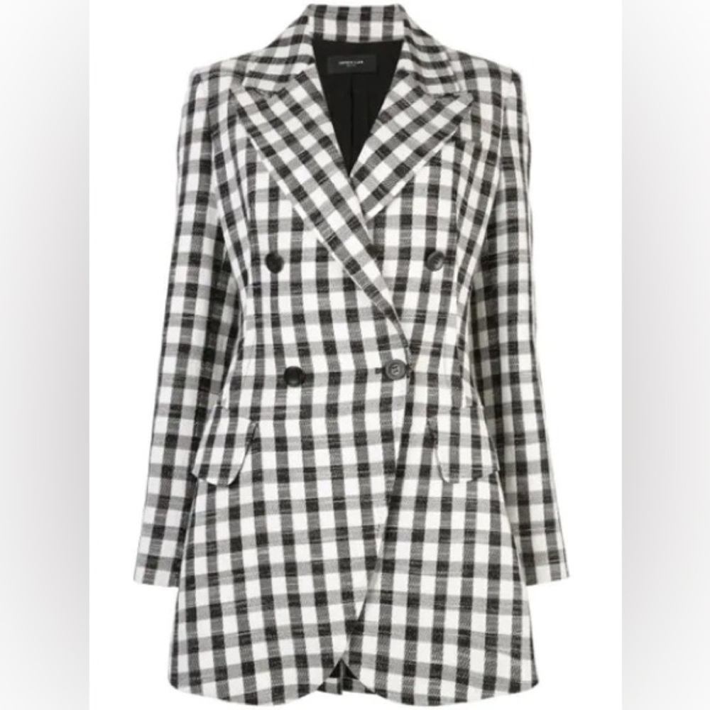 DEREK LAM Double-breasted Gingham Boyfriend Blazer In Black, US Size 2